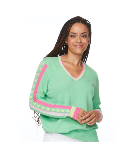 Stripe Sleeve V Neck