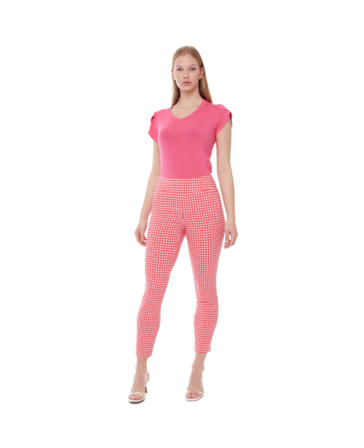 Pink Houndstooth Slim Ankle Pant