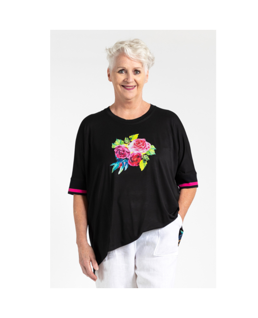 Relaxed Black Tee Peony 